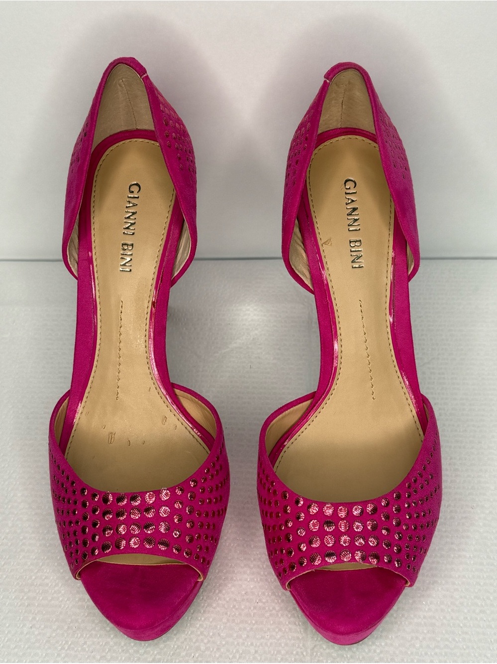 Gianni Bini Hot Pink Aleezah Open-Toe Heels with Stud Accents